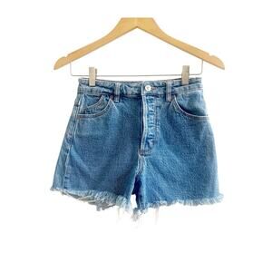 Rollas The Original Shorts Denim High Rise Distressed Size 25 Medium Wash Cotton